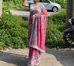 Pink Embellished Saree