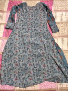 Long Blue Anarkali Kurta - Large Size