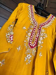 Mustard Gota Patti Embroidered Kurta Set