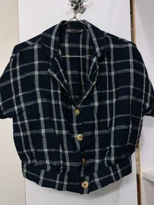 Checked Button-Up Korean Top