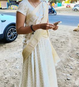 Elegant Kerala White Half Saree