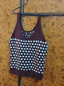 Maroon Polka Woolen Tank Top