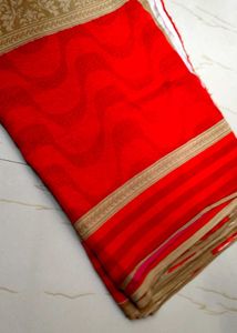 Red and Gold Floral Saree