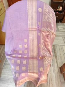 Lavender Chanderi Cotton Zari Saree