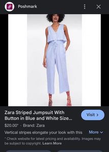 Zara Peplum Style Blue Stripe Jumpsuit