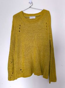 Distressed Mustard Yellow Knit Sweater