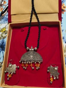 Oxidised Durga Necklace Set With Box