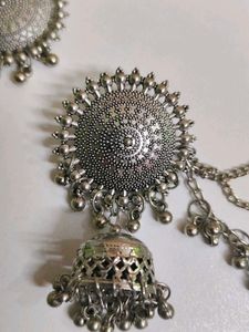 Oxidized Silver Jhumka Set