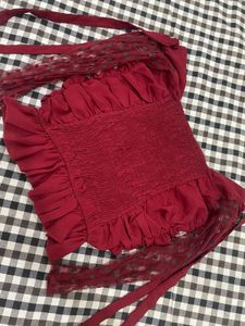 Red Ruffled Tie Top