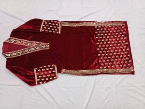 Red Velvet Embroidered Salwar Suit