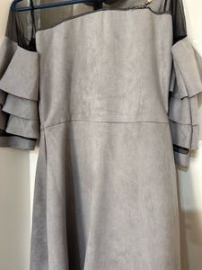 Gray Ruffle Sleeve Party Dress