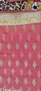 Carrot red color pure cotton saree with border With Blouse lace