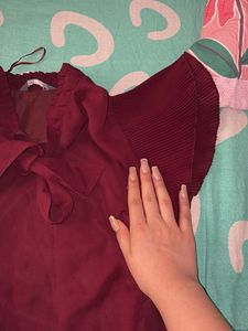 Burgundy Bow Tie Blouse