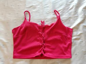 Pink Lace-Up Crop Top