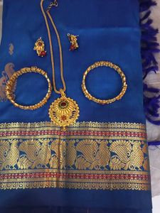 Combo Of Pattu Saree With Gold Plated Jewellery