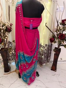 Elegant Pink &amp; Teal Saree