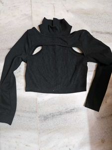 Black Turtleneck Cutout Top