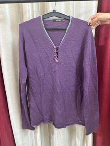 Purple V Shape Sweatshirt Pullover Sweater