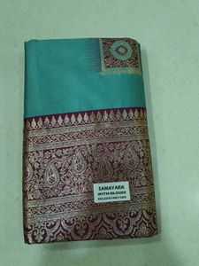 Teal &amp; Gold Banarasi Silk Saree