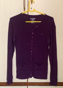 100% Cotton Purple Full Sleeves V Neck Top