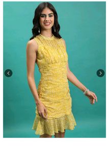 High Neck Yellow Floral Mini Dress 💛