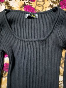 Black Ribbed Knit Dress