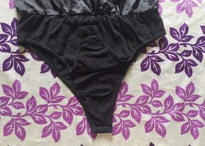 blacksatinbodysuit with a collared, wrap-style Top