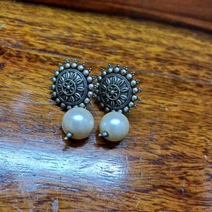 Oxidized German Silver Pearl Earrings