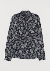 H&amp;M Slim Fit Shirt Black Viscose Paisley | Size S