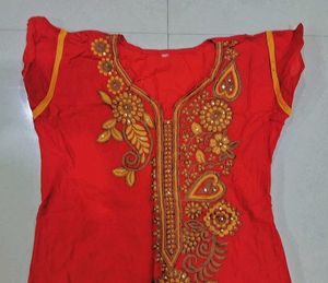 Elegant Red Embroidered Kurta
