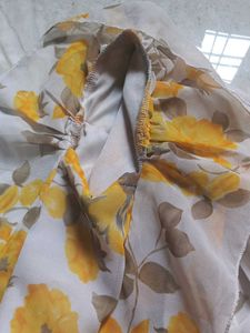 Yellow White Sleeves Floral Top
