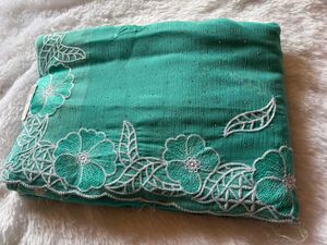 Elegant Green Embroidered Saree with work blouse