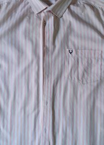 pink Striped on white men shirt