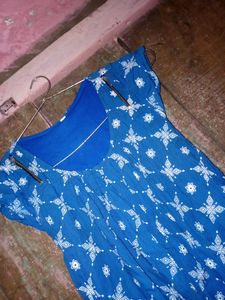 Blue With White Floral Design Top