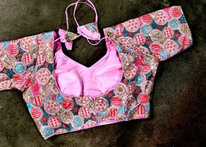 Embroidered Pink Saree Blouse