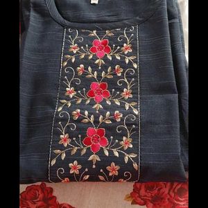Black Embroidered Kurti - Size L
