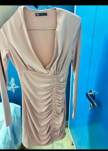 Blush Pink Ruched Bodycon Dress (ZARA)