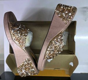 Pink-gold Embellished Slip-ons
