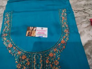 Teal Embroidered Dress Material