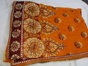 Gorgeous Orange Embroidered Sari