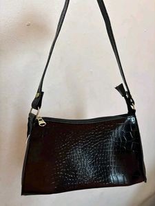 Black Croc Shoulder Bag