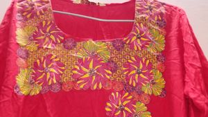 Red Kurti With Yellow Flower Print