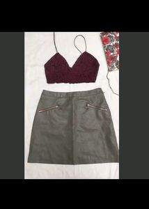 Grey Leather Skirt