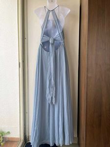 Elegant Dusty Blue Halter Azazie Dress (A8)