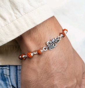Real Silver Shiv Charm Rudraksha Bracelet