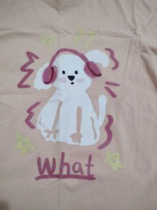 Peach Dog Motif T Shirt