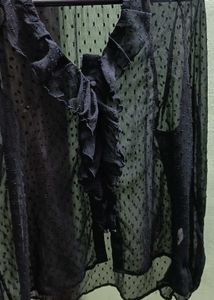 ✨ Elegant Black Sheer Ruffle Top ✨