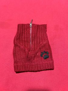 Red Knit Pet Dog Sweater with Zipper &amp; Paw