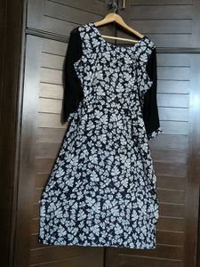 Women Black Printed Cotton Kurta