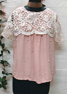 Size S/M 🎁Buy 2 Get 1 Free Pink Lace Top